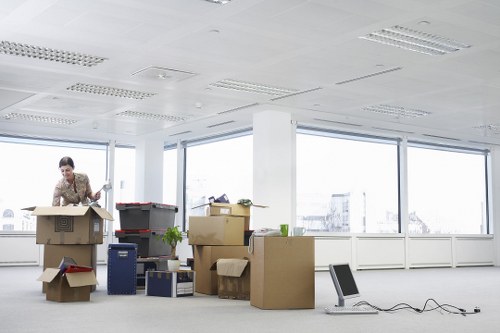 Preparation checklist and boxed household items for a Roehampton move